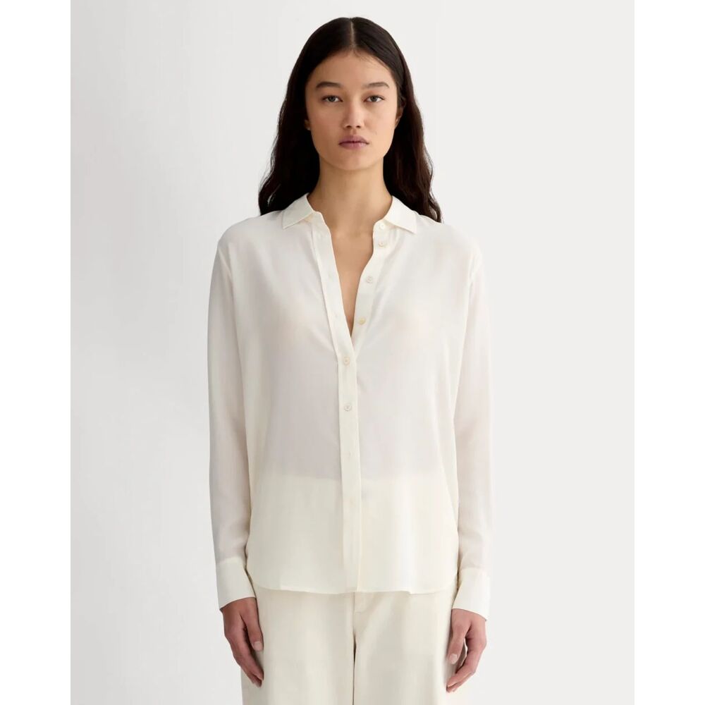 Everlane cream 100% silk button down shirt, size 10